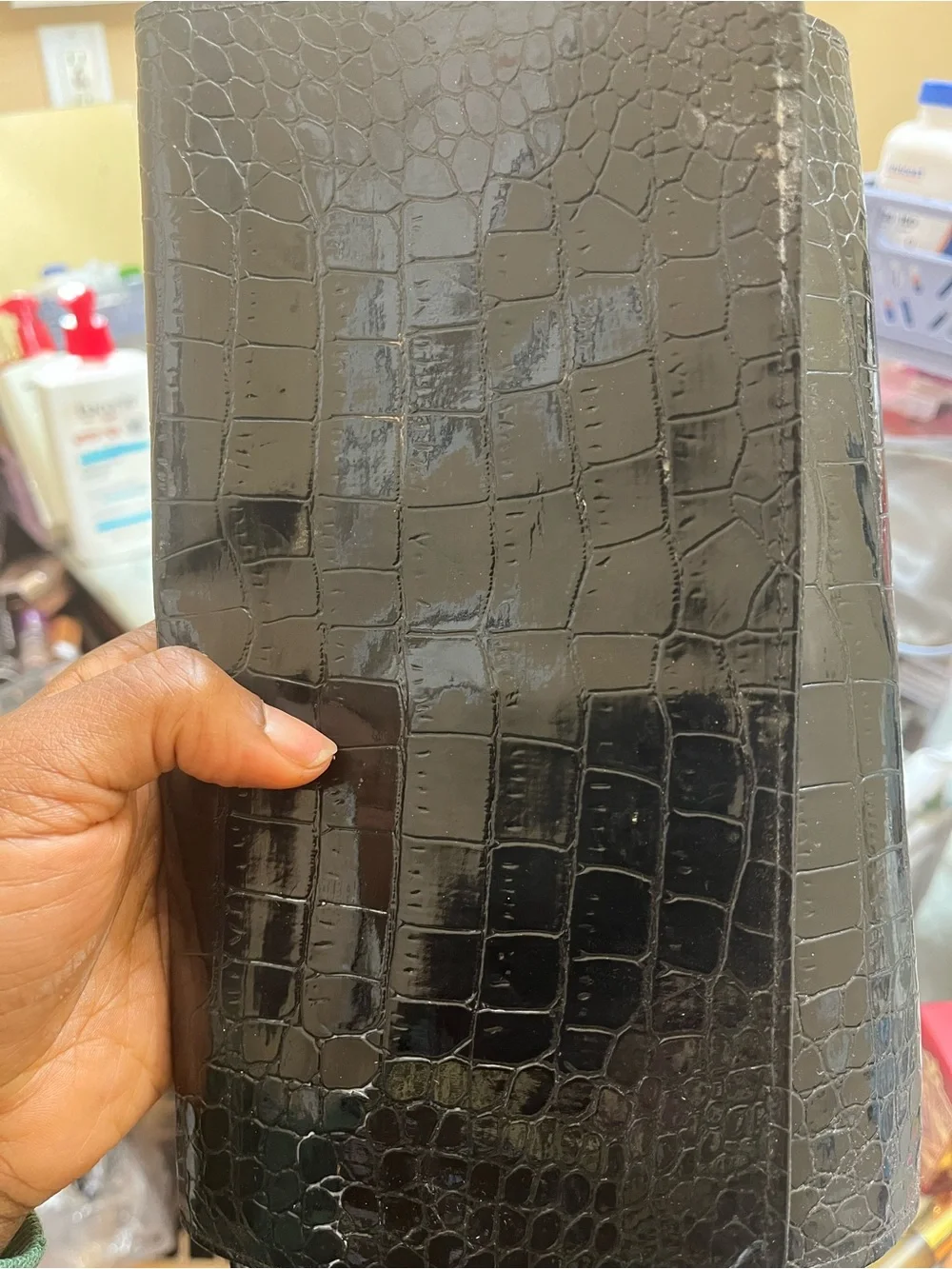 Large bh cosmetics makeup brush roll Glossy Black Croc-Embossed